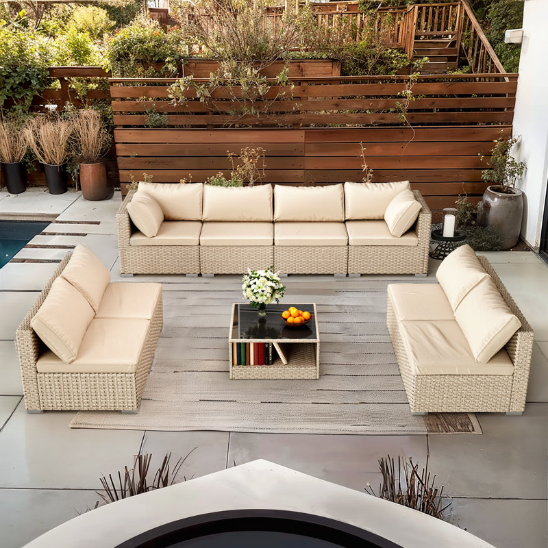 Latitude Run piece boho patio furniture set all weather outdoor conversation sectional sofa with water resistant grey thick cushions luxurious